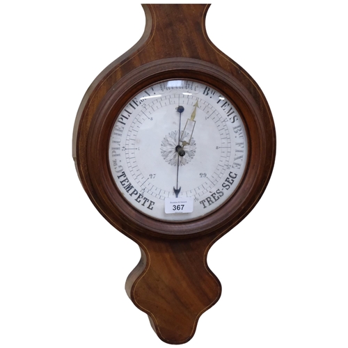 367 - A 19th century mahogany and satinwood-strung wheel barometer, L95cm