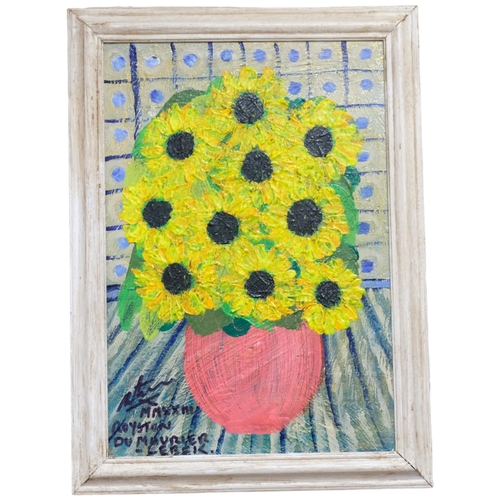 369 - Royston Du Maurier, acrylics on canvas, sunflowers in a vase, in painted wood frame, 57cm x 41cm ove... 