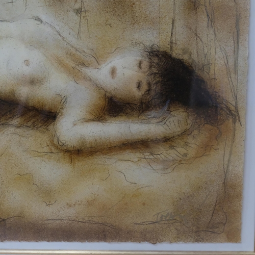 377 - A large gilt-framed study of a reclining nude girl, 81cm x 132cm overall