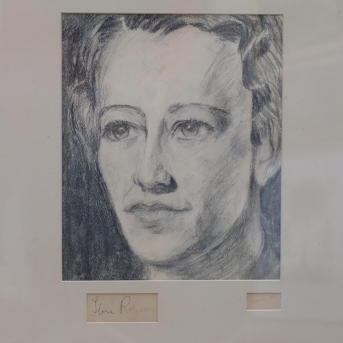 378 - Barbara Corley, portrait of Dame Flora Robson, 1959, charcoal on paper, signed by the artist and the... 