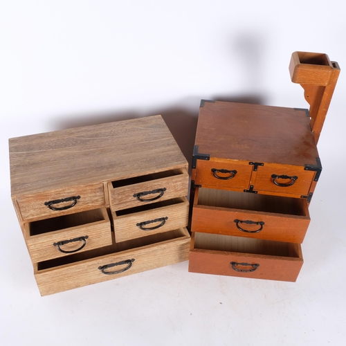 380 - A Japanese Haribako table-top Kiri wood chest and a Japanese stained wood sewing box.