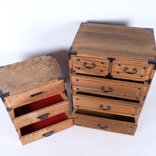 381 - 2 Japanese kiri wood table top Haribako chests.