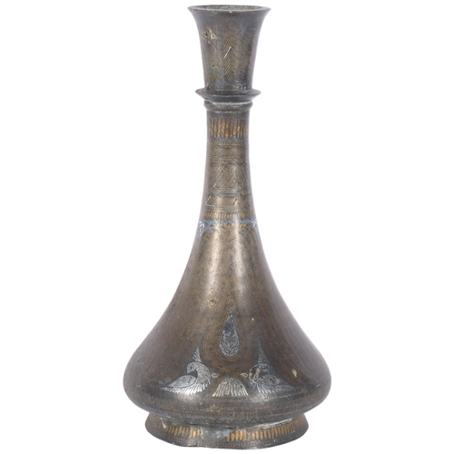 398 - Antique Middle Eastern engraved and silvered metal vase, with bird decoration, H23cm