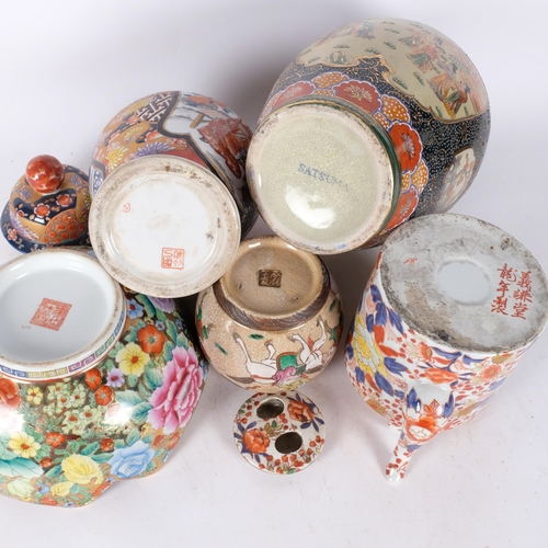 403 - A Chinese tea kettle, with painted and gilded floral designs and 6 character mark, H15.5cm, a ginger... 