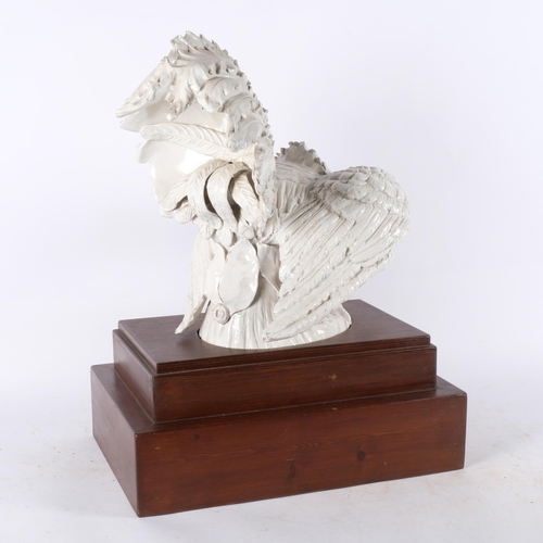 520 - A large Italian ceramic rooster, on associated wooden display stand, H48cm