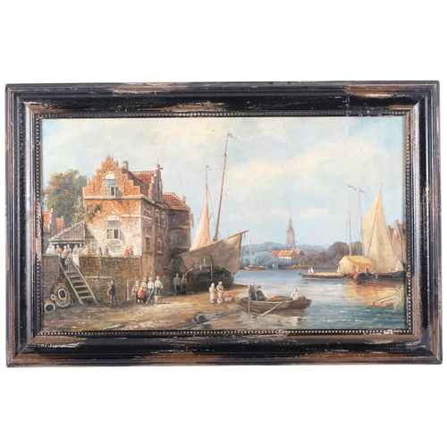 531 - A modern contemporary oil on board, harbour or fishing scene, framed, 40cm x 60cm