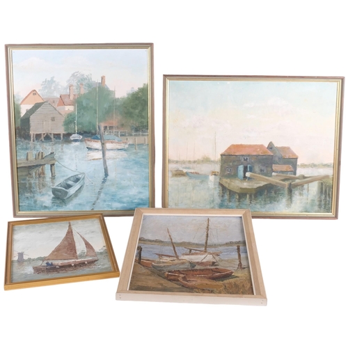 549 - A group of 4 oils on board, harbour and sailing boat scenes, all framed, unsigned, largest 52cm x 42... 