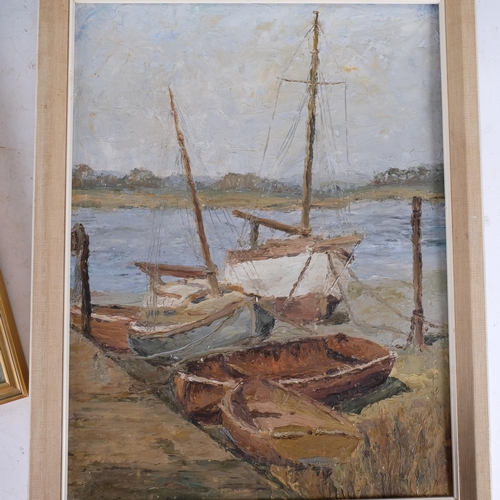 549 - A group of 4 oils on board, harbour and sailing boat scenes, all framed, unsigned, largest 52cm x 42... 