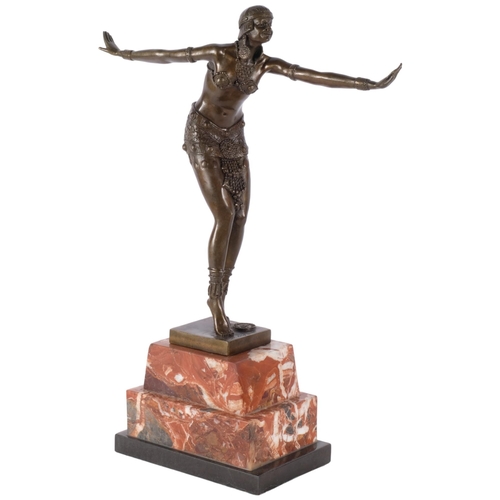 572 - An Art Deco style bronze study of a dancing figure, on marble stand, H48cm