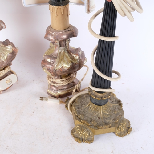 575 - A pair of giltwood decorative table lamps, and a marble base table lamp with shade, and another, lar... 