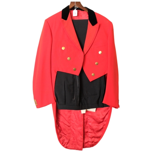 587 - A gentleman's red and black velvet collared ringmaster's jacket, retailed by Moss Brothers Covent Ga... 