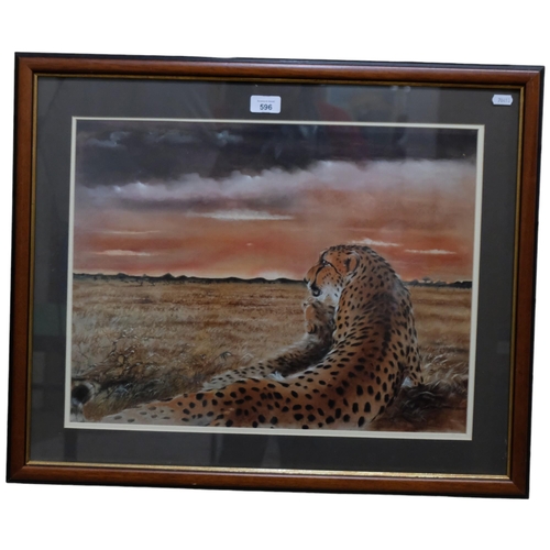 596 - Stella Quayle - Pastels, study of leopards. 56x68cm overall. Framed.