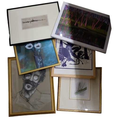 614 - A collection of various watercolours, oils, prints etc. including some limited editions. (11).