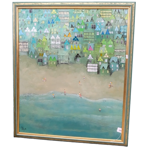 680 - Tolly, oil on canvas, beach belles, signed and dated '04, 98cm x 83cm overall, framed