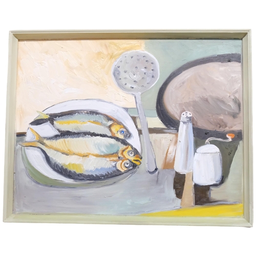 683 - Clive Fredriksson, oil on board, mackerel, 44cm x 55cm overall, framed (unsigned)