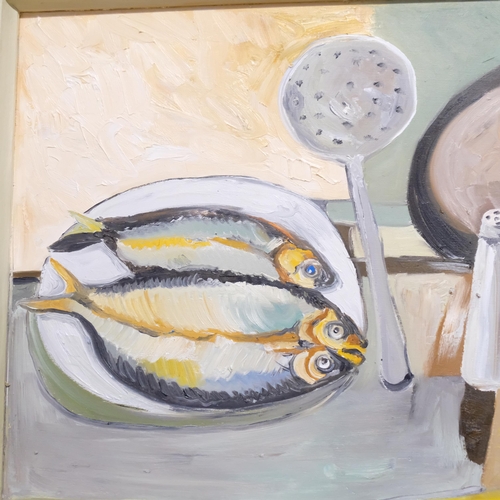 683 - Clive Fredriksson, oil on board, mackerel, 44cm x 55cm overall, framed (unsigned)