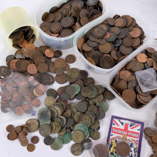 690 - A large quantity of English pre-decimal coins, including pennies thru' pences etc