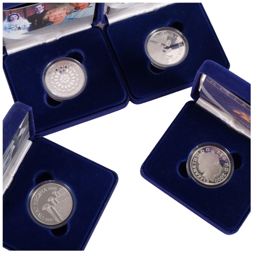 702 - 4 British Commemorative silver proof crowns' in original box and papers