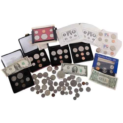 708 - A collection of American and Canadian presentation coins, banknotes etc, some cased