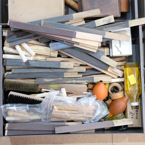 714 - A Stor metal 6-drawer filing chest, complete with watchmaker/clock maker's parts and accessories, in... 