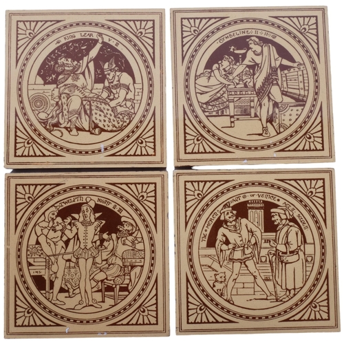 719 - A group of 4 Moyr Smith Design Shakespeare's play tiles, all tiles are 15cm square