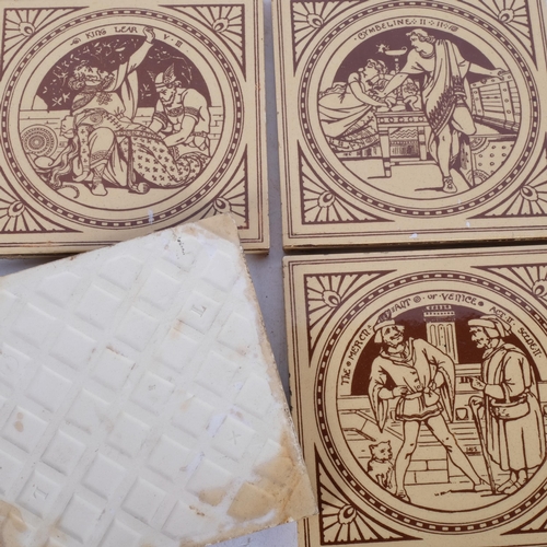 719 - A group of 4 Moyr Smith Design Shakespeare's play tiles, all tiles are 15cm square