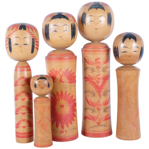 730 - A group of 5 Japanese Kokeshi dolls, largest height 43cm