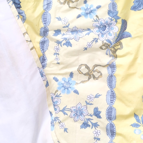 734 - A pair of Vintage curtains, Zoffany on linen, yellow and blue floral decoration, gather at the top 8... 