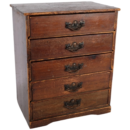 741 - A small table-top storage chest of 5 long drawers, possibly an apprentice piece, H36.5cm