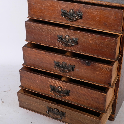 741 - A small table-top storage chest of 5 long drawers, possibly an apprentice piece, H36.5cm