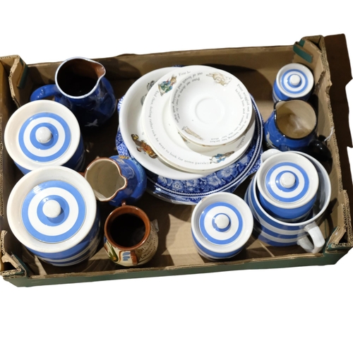 769 - A collection of various ceramic ware, including blue and white Spode, several Cornish Ware kitchen c... 