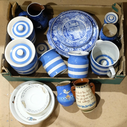 769 - A collection of various ceramic ware, including blue and white Spode, several Cornish Ware kitchen c... 