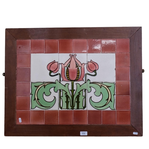 773 - A oak-framed set of Art Nouveau ceramic tiles, 75cm x 59cm