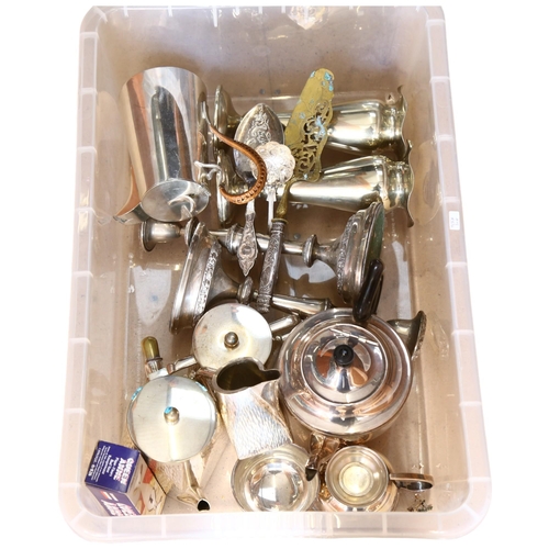 870 - A quantity of various silver plated ware, including a pair of vases, teaware, candelabra etc (boxful... 