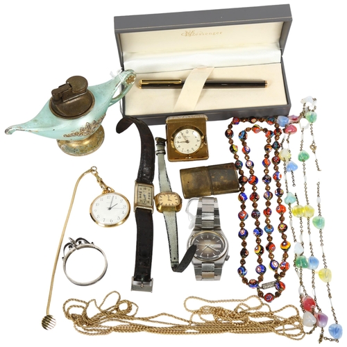 883 - A group of various wristwatches and costume jewellery, including a painted glass bead necklace, a Co... 