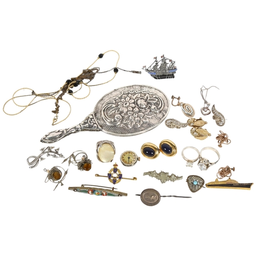 886 - A group of various jewellery, including a micro-mosaic brooch, silver dress ring, a silver enamel an... 