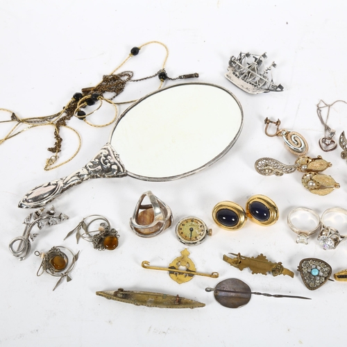 886 - A group of various jewellery, including a micro-mosaic brooch, silver dress ring, a silver enamel an... 