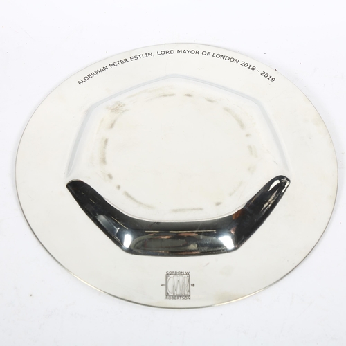 893 - WITHDRAWN - Gordon W Robertson, a stylised etched presentation pewter plate, to Alderman Peter Estli... 