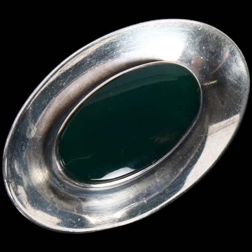 903 - NIELS ERIK FROM - a Danish modernist sterling silver and green agate concave disc brooch, 43.6mm, 12... 