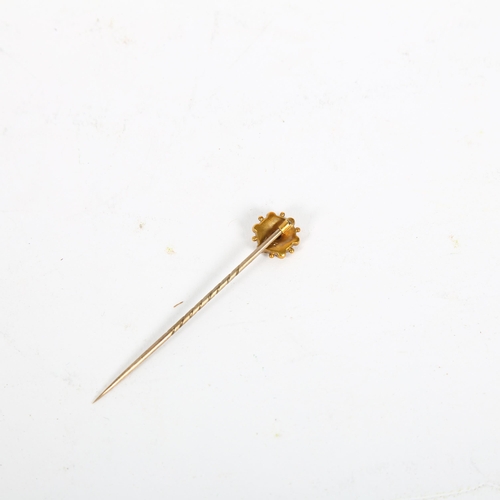 904 - A Victorian 15ct gold split pearl Etruscan Revival stickpin, circa 1890, head 10.8mm, overall 59.5mm... 