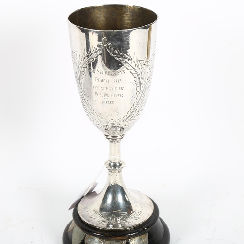 916 - A mid-20th century silver plated trophy cup, Honourable Secretarys Perch Cup presented by W F Miller... 