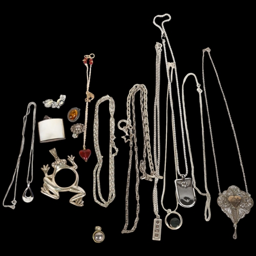 921 - Various silver necklaces, stone set earrings, a silver ingot and other costume jewellery