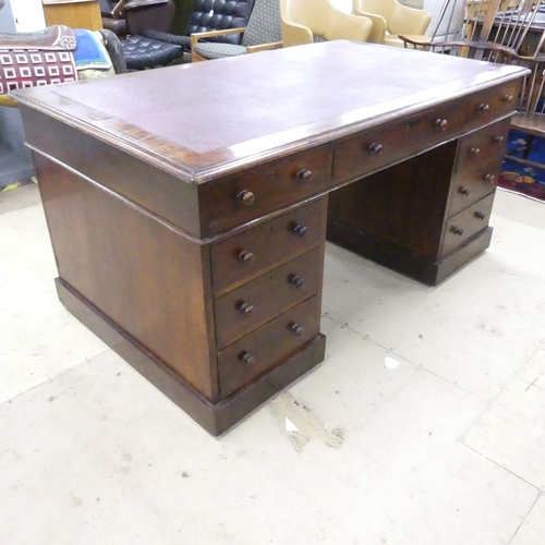 2294 - A 19th century mahogany twin-pedestal partners writing desk with inset leather skiver, one side fitt... 