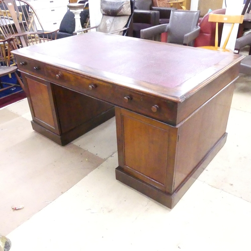 2294 - A 19th century mahogany twin-pedestal partners writing desk with inset leather skiver, one side fitt... 