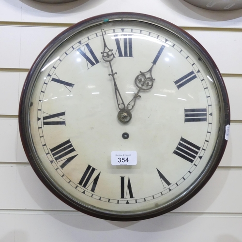 354 - A Victorian dial wall clock with single fusee movement and pendulum, 35cm diameter overall