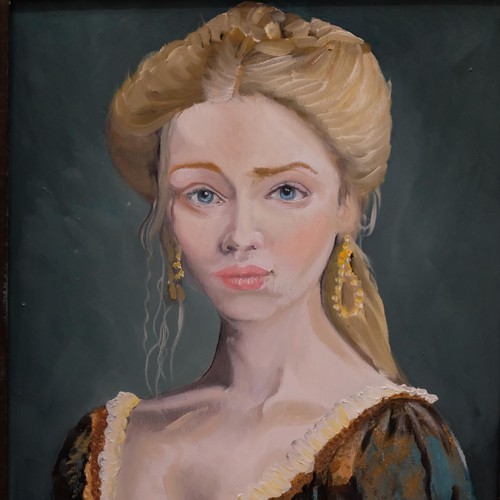 340 - Acrylics on panel, portrait of a young lady, in Antique frame, 47cm x 40cm