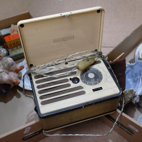 334 - A Marconiphone radio, lemon squeezer, ornaments, frame etc