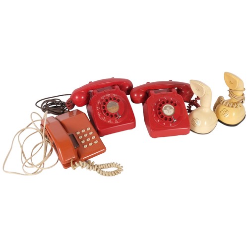 329 - 2 red 1960s dial telephones, and 3 others