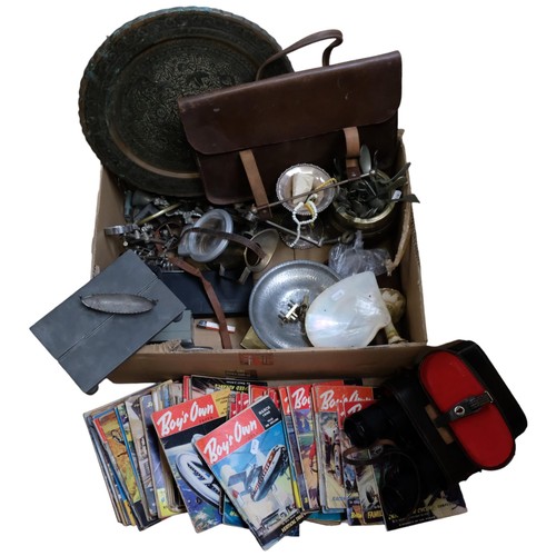 328 - Boys Own papers, binoculars, cutlery and trays