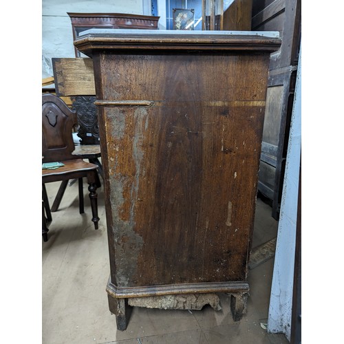 2128 - A French walnut marble topped commode chest of four long drawers. 122x102x55cm.